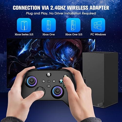 VidPPluing Controller for Xbox, Xbox One, Xbox One X|S, Xbox Series X|S, 2.4GHz Wireless Controller with RGB Light, Turbo Function and Motion Sensor, Thumb Caps Included - Black thumbnail 7