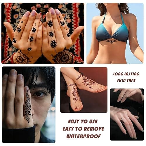 PFARRER 147 Pcs Henna Tattoo Kit, 6 Cones with 133 Stencils | 6 Henna Cones (3 Brown, 2 Black, 1 Red), 133 Stencils, 4 Gloves, 4 Wipes. Natural Plant-Based. Party, Festival, Gift thumbnail 5