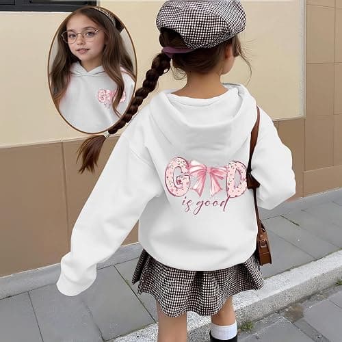 KEEVICI Cute Christian Hoodies for Girls Bow God Is Good Sweatshirt Kawaii Jesus Graphic Hoodie Bible Verse Cotton Pullover thumbnail 2