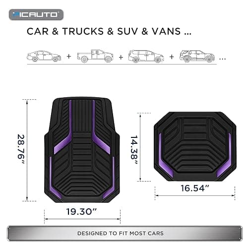PIC AUTO Heavy Duty Rubber Floor Mats, Purple Aluminum Film Car Mats Set, Front and Rear Car Mats with Anti-Slip Backing, All Weather Protection, Trim-to-Fit for Automotive SUV, Sedan, Van thumbnail 7