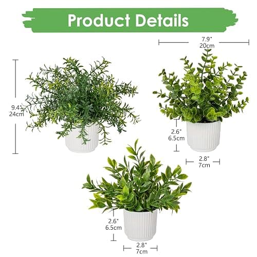 Hollyone 3 Pack Artificial Potted Plants Eucalyptus Rosemary ZZ Plant Zamioculcas Zamiifolia Fake Plant in Pot Small Faux Plant Greenery Aesthetic Indoor Home Decor Bathroom Bedroom Table Shelf Office thumbnail 3