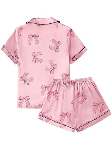 LYANER Women's Satin Pajamas Set Short Sleeve Button Shirt Silky Sleepwear with Shorts Set PJ thumbnail 2