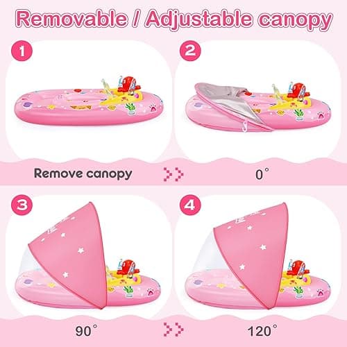 EZIGO Baby Pool Float with Canopy UPF50+ Sun Protection, Inflatable Kids Pool Floats with Ocean Animal Toys for Baby 6-36 Months, Infant Swimming Float with Adjustable Safety Seat for Boys Girls - Pink thumbnail 6