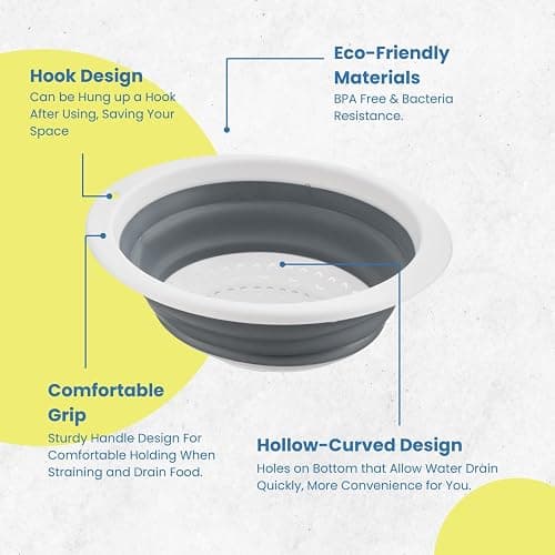 HOMESHOPA Oval Collapsible Silicone Colander, Foldable Kitchen Food Strainer, Food Grade Silicone Drain Basket for Draining Pasta, Fruits, Vegetable, Space-Saving & BPA Free thumbnail 2