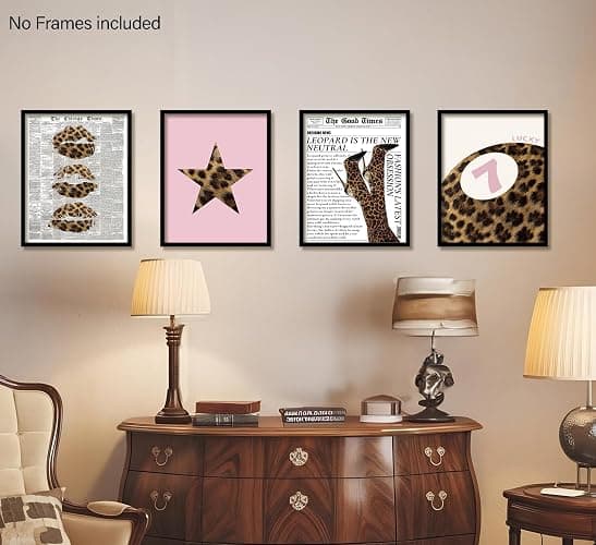KDHTY Trendy Pink Leopard Wall Art,Cheetah Print Room Decor Set of 4,Poster for Room Aesthetic,Preppy Aesthetic Room Decor for Girly Bedroom Apartment Dorm,8x10 Unframed thumbnail 4