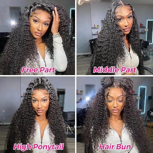 Pizazz 13x4 HD Transparent Lace Front Wigs Human Hair Pre plucked Bleached Knots with Baby Hair 12A 180 Density Brazilian Deep Wave Frontal Wigs for Black Women(26 Inch, Black color) thumbnail 7