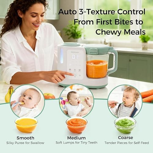 Momcozy AutoMeal Baby Food Maker – One-Step Auto Steam & Blend Food Processor, 15oz Large Cup & 6-Blade Design, Self-Cleaning, Auto 3-Stage Texture Settings for Effortless Homemade Baby Puree thumbnail 4