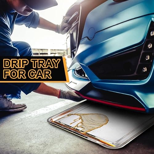 Datanly 2 Pcs Stainless Steel Oil Drip Pan for Under Car 23.62 x 15.75 Inch Automotive Oil Change Pan Silver Rust Resistant Motorcycle Drip Tray Replacement Tray for Garage Floor thumbnail 5