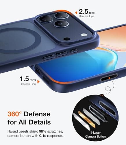 TORRAS Stronger Magnetic & Shockproof for iPhone 17 Pro Max Case, Fit for MagSafe, Mil-Grade Drop Protection, Camera Control, DIY Button, Slim for iPhone 17 Pro Max Phone Case Translucent Deep Blue thumbnail 5