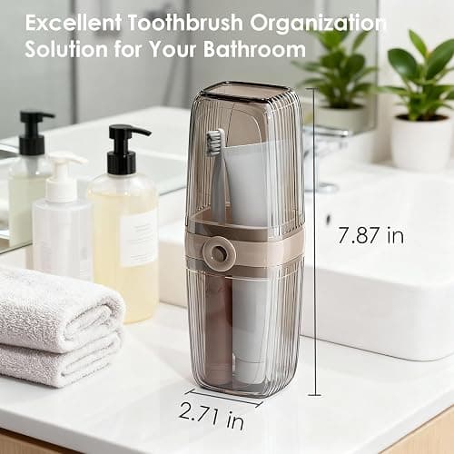UZDOTB Toothbrush Travel Case, 2 in 1 Portable Travel Toothbrush Holder with Mouthwash Cups, Leakproof Travel Toothbrush and Toothpaste Container for Traveling Camping Dorm Office Business Trip thumbnail 3