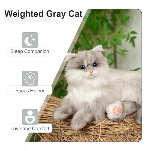 Chongker Weighted Stuffed Animals, Handmade Realistic Cat Plush Toy 3.3LBS, Lifelike Real Cat Size Companion Plush Doll thumbnail 3