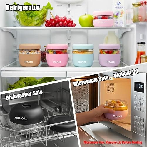 Tronco 24 oz Glass Lunch Bowl Container with Lid, Reusable Glass Food Container for Salad, Snack,Yogurt, Soup Food Storage, Meal Prep, Airtight, Leak & Spill Proof, Dishwasher Safe, BPA-Free, Set of 1 thumbnail 3