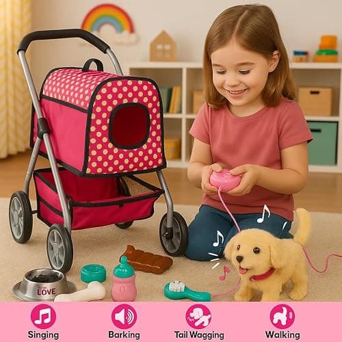 Puppy Doll Stroller – Remote Control Walking & Barking Plush Dog Toy for Kids – Electronic Interactive Puppy with Sounds, Tail Wagging & Music – Pretend Play Pet Toy for Girls & Boys Ages 2–7 thumbnail 3
