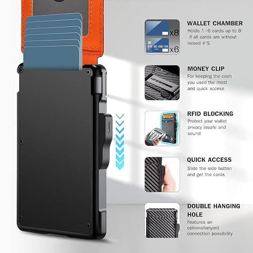 umoven Wallet for Men - with Money Clip Slim Leather Slots Credit Card Holder RFID Blocking Bifold Minimalist Wallet (Carbon Black and Orange) thumbnail 4