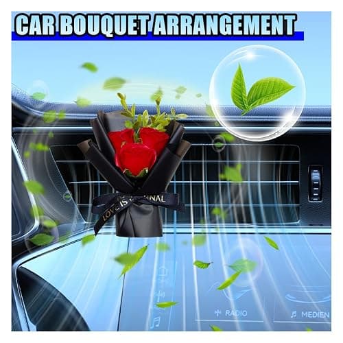 Mini Bouquet Car Air Vent Clip, Cute Rose Air Conditioner Decoration Clip, Car Air Freshener, Dried Flower Fragrance Diffuser Air Outlet Clip, Car Interior Aesthetic Accessories (Red) thumbnail 5