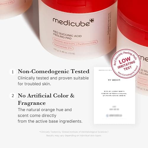 Medicube Red Succinic Acid Panthenol Facial Peeling Pads - Exfoliating Toner Pads for Breakout-Prone Skin with Niacinamide, AHA, BHA, and Soothing Panthenol - Non-Comedogenic thumbnail 6