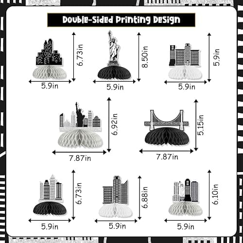 Cheerupp 8 Pcs Black New York City Theme Honeycomb Centerpieces Decorations | NYC Theme, Skyscraper Table Toppers, Night Scene 3D Table Signs, Doubles Sided, for National Day, Baby Shower Bday Party thumbnail 3