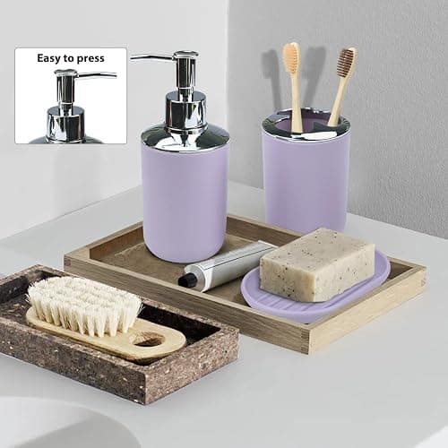CERBIOR Bathroom Accessories Set 6 Piece Bath Ensemble Includes Soap Dispenser, Toothbrush Holder, Toothbrush Cup, Soap Dish for Decorative Countertop and Housewarming Gift (Purple) thumbnail 2