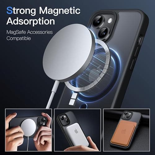 JETech Magnetic Case for iPhone 13 Mini 5.4-Inch Compatible with MagSafe, Translucent Matte Back Slim Shockproof Phone Cover (Black) thumbnail 2