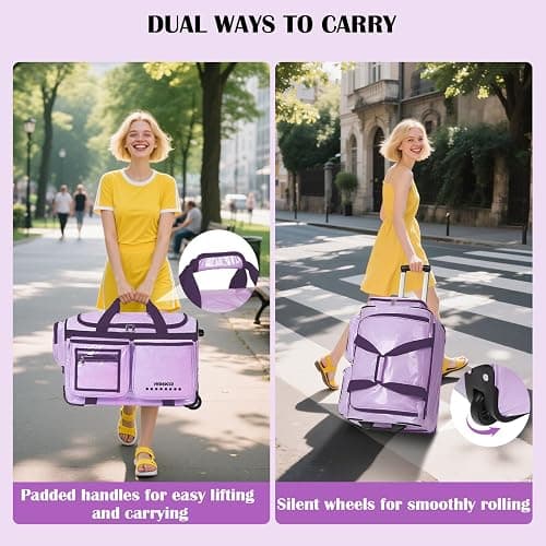 Dance Bag with Garment Rack & Curtain, 23" Glittering Rolling Dance Competition Duffel, Collapsible Dance Suitcase for Shows Cheer Recital Travel (Purple) thumbnail 6