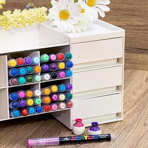 Guangna Acrylic Paint Markers Brush Tip, 72 Vivid Colors with Direct-Liquid Ink Control System, Professional-Grade Paint Pen for Rock Painting, Canvas, Glass, Plastic, Fabric & Creative Crafts thumbnail 2