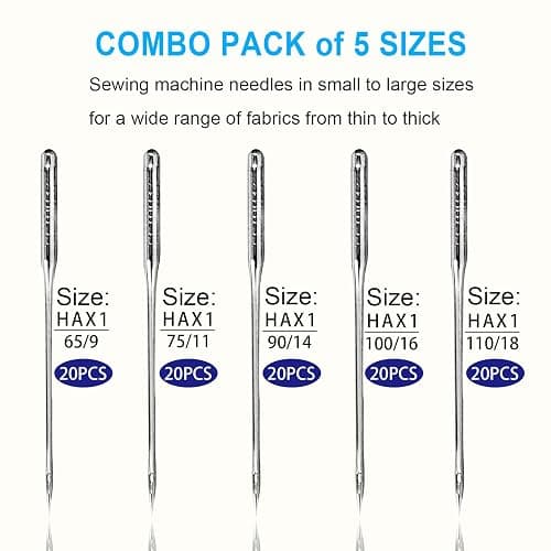 Sewing Machine Needles, 100 PCS Universal Sewing Machine Needle Set for Singer, Brother, Janome, Varmax, and Other Brands of Home Sewing Machines, Sizes 65/9, 75/11, 90/14, 100/16, 110/18 thumbnail 2