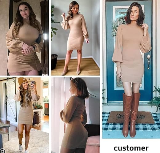 EXLURA Women's 2025 Mock Neck Ribbed Long Sleeve Bodycon Pullover Cute Mini Sweater Dress thumbnail 2