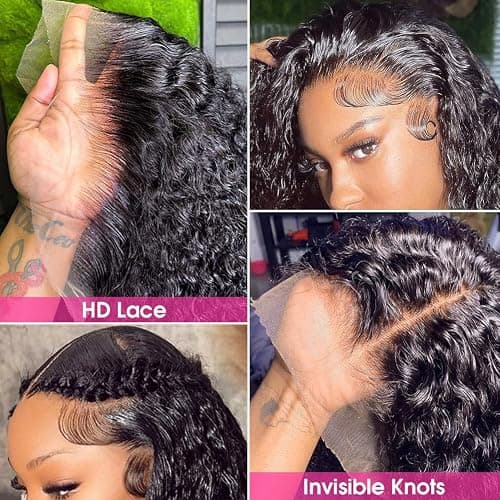 Pizazz 13x4 HD Transparent Lace Front Wigs Human Hair Pre plucked Bleached Knots with Baby Hair 12A 180 Density Brazilian Deep Wave Frontal Wigs for Black Women(26 Inch, Black color) thumbnail 8