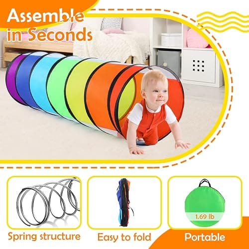 Moncoland Kids Play Tunnel Tent for Toddlers, Colorful Pop Up Crawl Toy Baby Children or Dog Cat with Breathable Mesh, Collapsible Gift Boy Girl Indoor Outdoor Games thumbnail 6