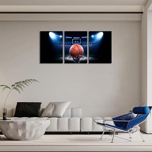 KAWAHONE Canvas Wall Art Print Basketball Poster-Basketball on The Shadowy Court Sports Decor Art-Basketball Wall Decor-Basketball Canvas Wall Art Paintings for Basketball Boys Bedroom Decor Sports Poster Man Cave Decor - 3p-lanqiu - 12x16inx3pcs thumbnail 2