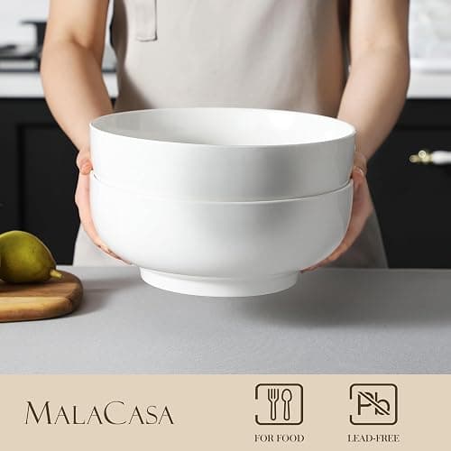 MALACASA Serving Bowls, 114 OZ(10") Extra Large Salad Bowls Set of 2, Porcelain White Serving Bowls for Salad, Soup, Pasta and Dinner, Large Ceramic Bowl Set for Entertaining, Series REGULAR thumbnail 4
