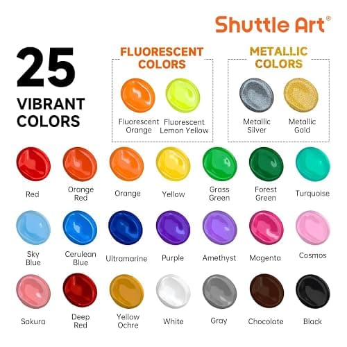Shuttle Art Acrylic Paint, 25 Colors Acrylic Paint Set, 2oz/60ml Bottles, Rich Pigmented, Waterproof, Premium Acrylic Paints for Artists, Beginners and Kids on Canvas Rocks Wood Ceramic Fabric thumbnail 3