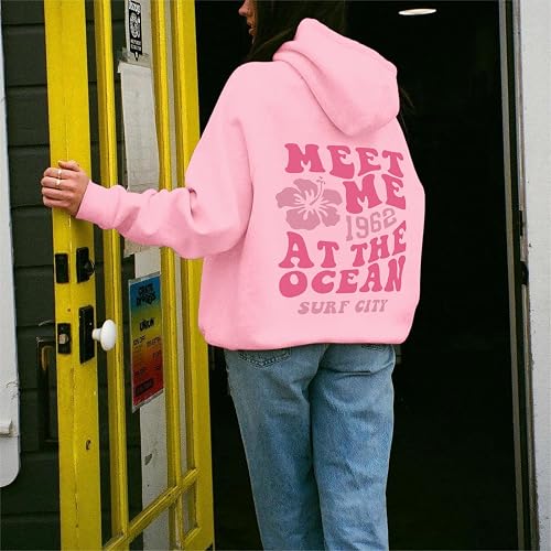 Lubpow Cute Pink Flower Hoodie for Woman Preppy Sweatshirts Trendy Puff Print Letter Graphic Hoodies Casual Pullover Tops thumbnail 3