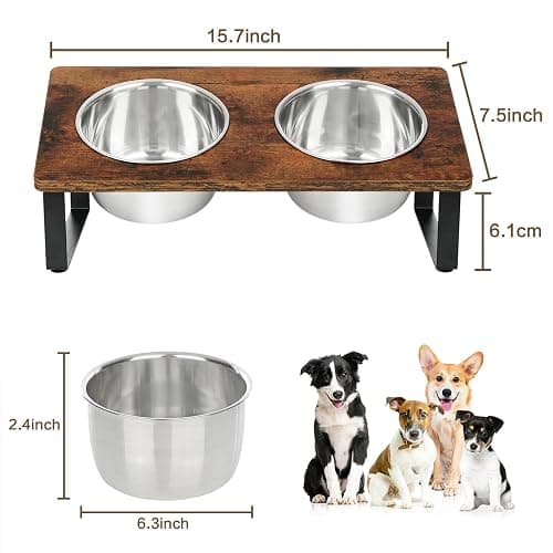 KEVIDEAWL Elevated Dog Bowls for Small Medium Wood Dogs Raised Bowl Stand with 2 Stainless Steel Deep Dog Food and Water Bowls, Anti Vomit, Non-Slip Feeding Dishes(Tilted，3 inches in Height, 40oz thumbnail 3