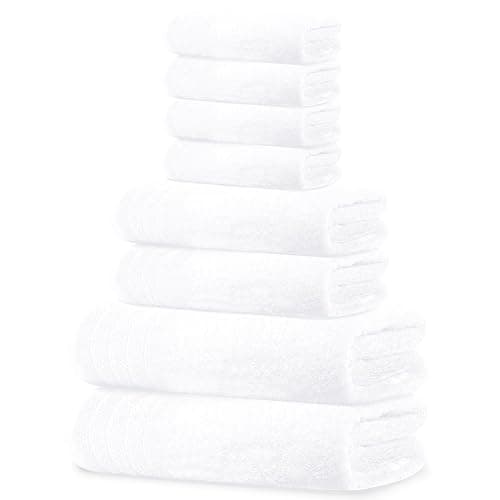 Tens Towels Pack of 8 Towels Set, 2 Extra Large Bath, 2 Hand, 4 Washcloths, 100% Cotton, Lighter Weight, Quicker to Dry, Super Absorbent, Perfect for Bathroom, White - Image 1