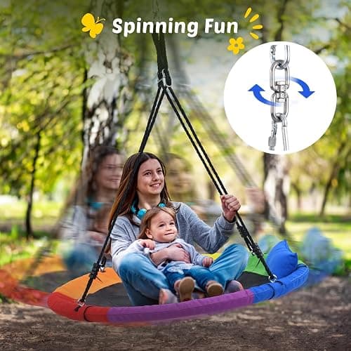 Trekassy 700lbs 40“ Saucer Tree Swing for Kids Adults Outdoor 900D Oxford Waterproof with Pillow, Swivel, 2pcs Tree Hanging Straps thumbnail 4