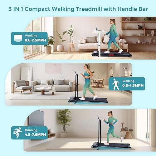 Portable Walking Pad Treadmill with Incline, 0.6-7.6MPH Mini Walking Treadmills for Home Small,3.0HP Electric Under Desk Treadmill for Exercising, Small Treadmills with Handle Bar, 350 LB Capacity thumbnail 2