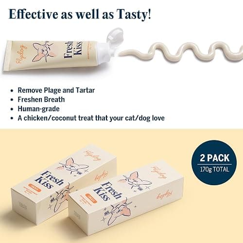 FlyDog Fresh Kiss Dog Tooth Brushing Kit - Vet Approved Formula, Enzymatic Dog Toothpaste and Brush - Breath Freshener & Tartar Remover, 360° Toothbrush & Finger Brush, Dental Guide, Chicken Flavor thumbnail 4