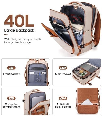 UKEIN Luggage Sets 3 Piece, Carry On Luggage 20In With Spinner Wheels,PC Hardside Suitcase Set with TSA Lock,Durable Carry On Suitcase With Travel Backpack for Men (Beige, 3 piece set (20inch)) thumbnail 6