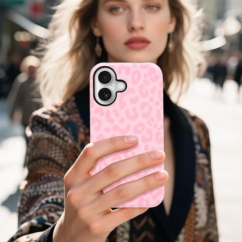 NITITOP Compatible with iPhone 17 Case Magnetic Compatible with MagSafe Cute Leopard Amber Aesthetic Tortoise Design for Women Men Girls Soft TPU Shockproof Protective Cover - Pink thumbnail 7