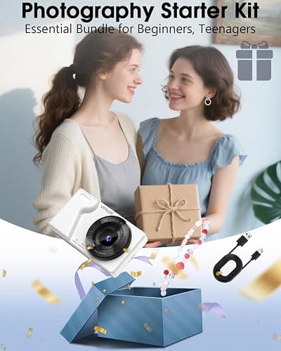 4K Digital Camera with Front Rear Lens, Autofocus 64MP,NO Card, Metal Shell | Built-in 2000mAh Battery, Non-Slip Handle, Flash, 2.8" Screen, 18X Zoom for Beginner Teens Adult,Party & Travel, White thumbnail 9