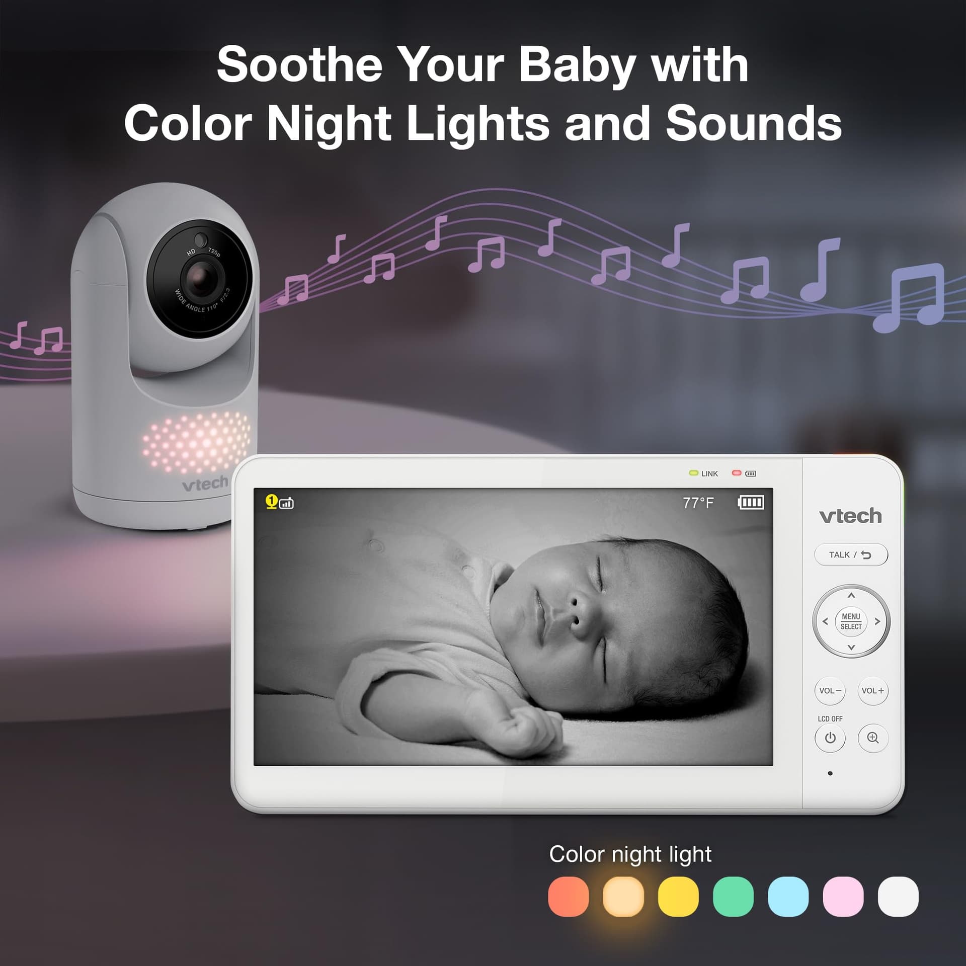 VTech Advanced HQ MAX 7" Digital Video Baby Monitor with Panoramic Zoom, 5000mAh Long Battery Life, IPS Display, Touch Control, Multi-Color Night Light, thumbnail 7