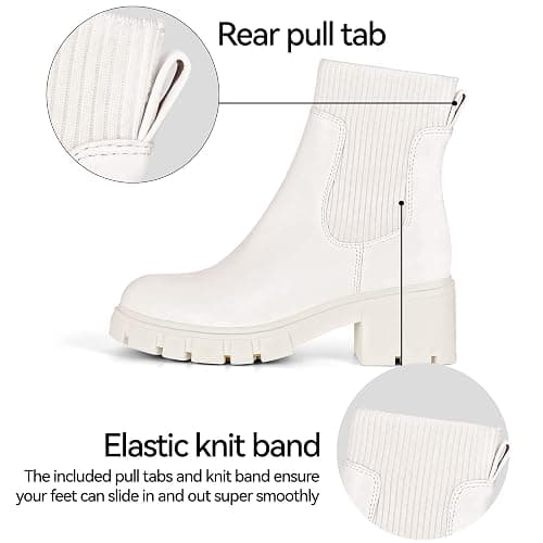 Athlefit Women's Chelsea Boots Fashion Slip on Platform Ankle Boots Lug Sole Chunky Booties thumbnail 4
