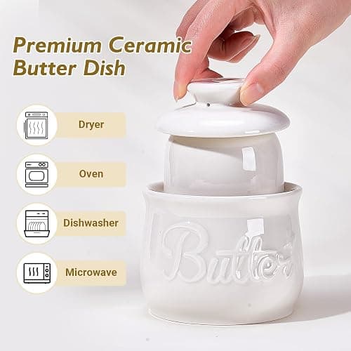 Beurrier Français, Beurrier à Eau en Céramique avec Couvercle et Couteau, Refroidi à l'eau, Pot à Beurre avec Ligne d'Eau pour Beurre Frais à Tartiner thumbnail 4