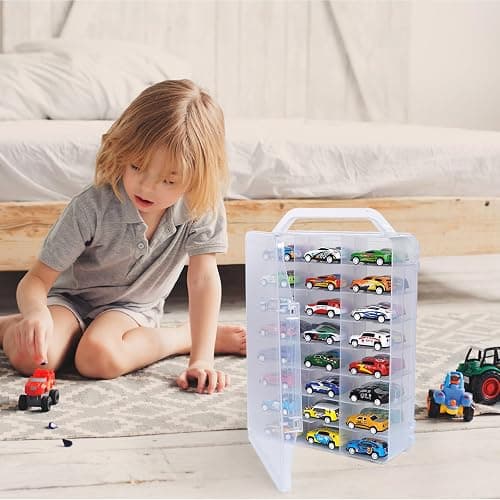 Chfeirno Portable Storage Case for Hot Wheels, Matchbox Cars Double Sided Storage Box with Handle, Clear Organizer Box for 48 Toy Cars, Easy Carry Container Compatible with Diecast Toy Car, Case Only thumbnail 5