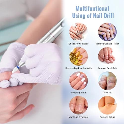 Denabuty Nagelfräser Kabellos, Elektrische Nagelfeile Professionelle 2 in 1 Fräser für Gelnägel Acrylnägel mit Nagel UV LED Lampe, Maniküre und Pediküre Set Nail Drill 35000 U/Min Silber thumbnail 8