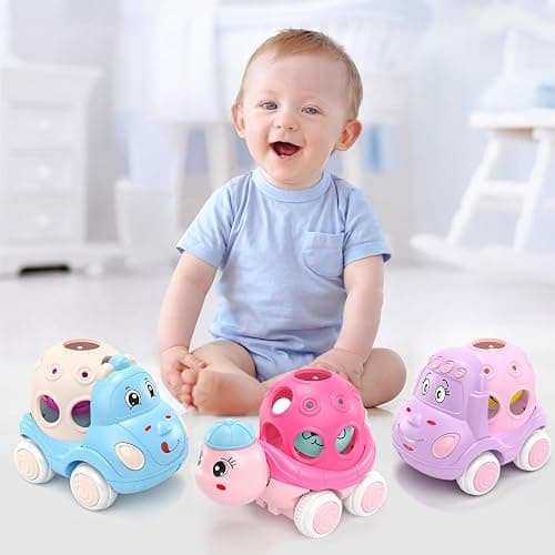 BeAndge Baby Girl Toys Gifts for 1 2 Year Old Girls, Pink Cars for Babies 6-12 12-18 Months, Push and Go Trucks for Toddlers, Soft Rattle and Roll Toys for One & 1+ Infants First Birthday Gift thumbnail 2