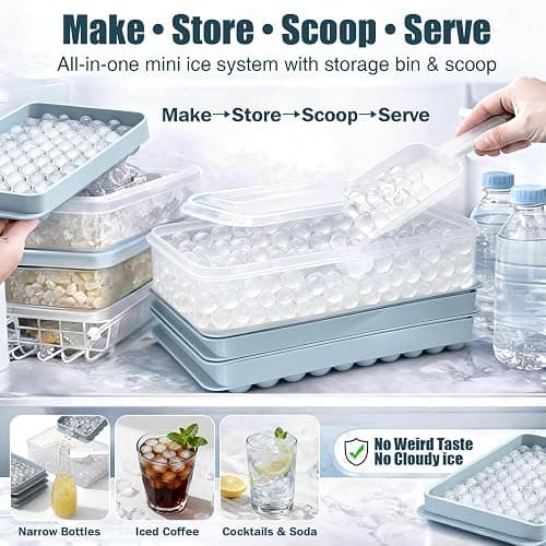 WIBIMEN Mini Ice Cube Trays for Freezer with Lid, 0.55" Pebble Ice | 2 Trays-Blue, with Ice Box & Scoop. for Iced Coffee, Bottles, Juice & Everyday Drinks, Easy Twist Release, Stackable thumbnail 7