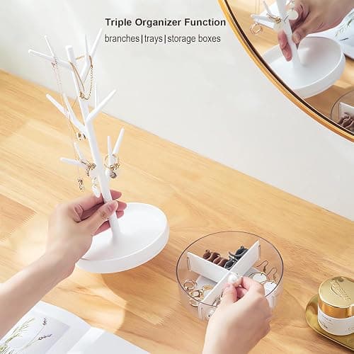 MENGCOOL Jewellery Stand 3 in 1 Jewelry Tree Necklace Bracelet Display Holder Jewellery Organiser Stand for Necklaces Bracelets Rings Earrings and Watches thumbnail 4