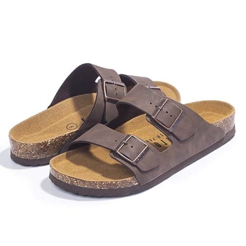 FITORY Mens Sandals,Arch Support Slides Adjustable Buckles Cork Footbed | Genuine Leather Insole,Non-Slip,Open Toe,Double Straps,Casual,Comfortable,Indoor and Outdoor,Beach,Summer,Vacation thumbnail 6